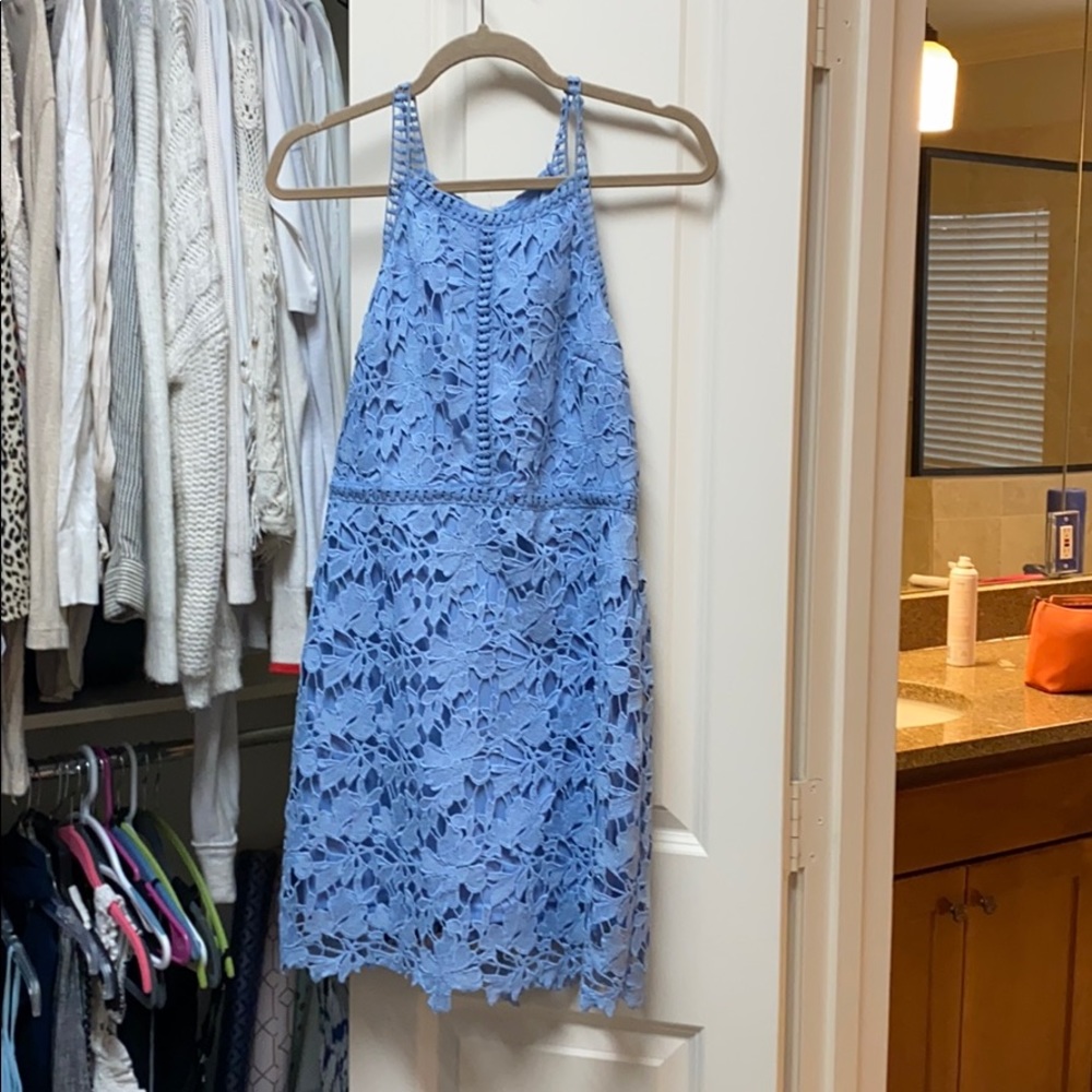 Periwinkle Floral Lace High Neck Dress